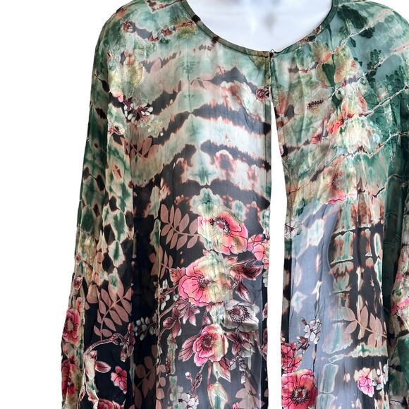 CITRON Santa Monica‎ tie dye floral embossed logenlook open front cardigan 1X - Picture 12 of 12